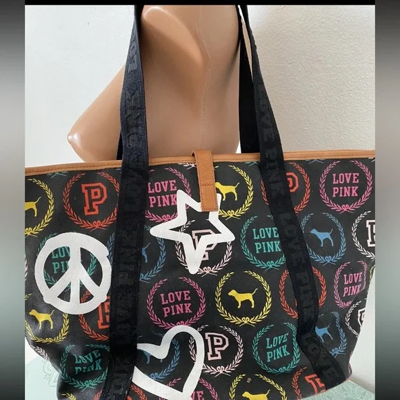 Victoria Secret PINK Rainbow Color Logo Tote Bag Pre-Owned - Picture 2 of 7